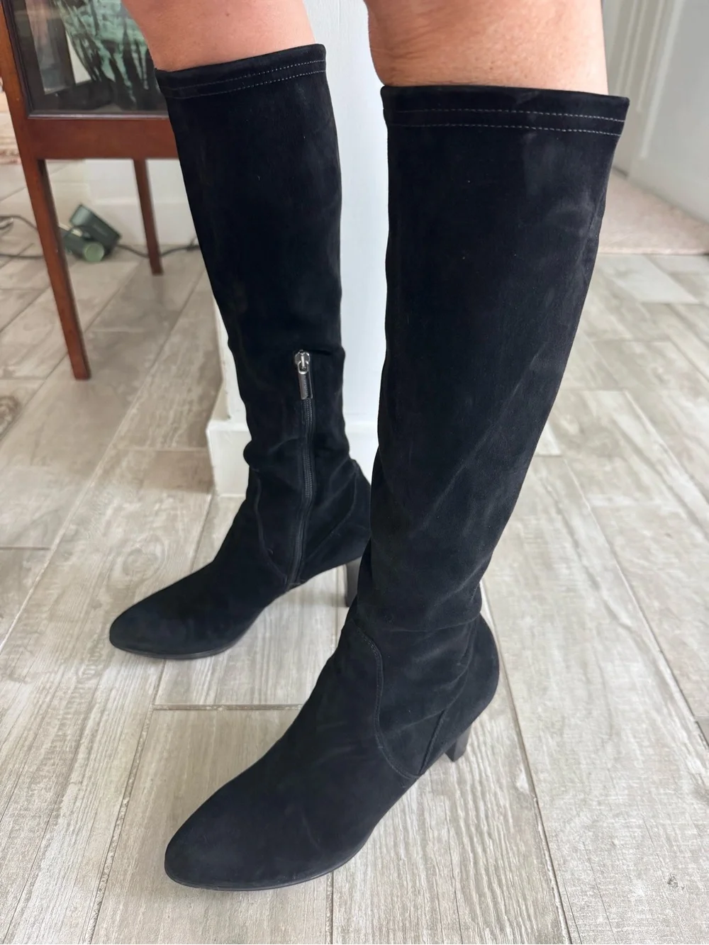 Aquatalia Black Knee High Heeled Boots Made Italy 8.5